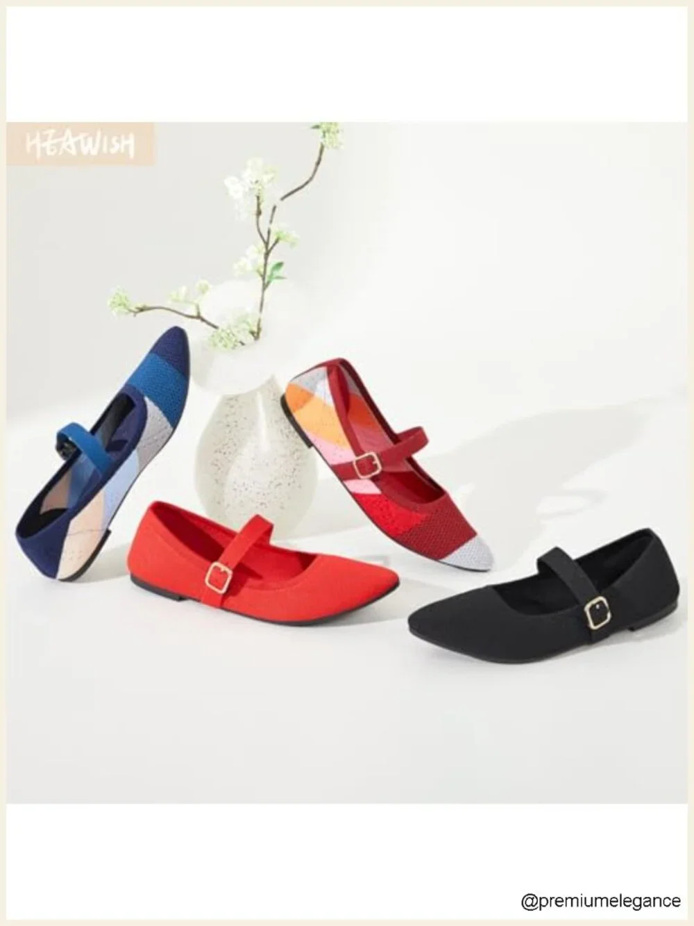 Women's Ballet Flat Slip On Mary Janes Breathable Knit Pointed Toe Buckle Strap